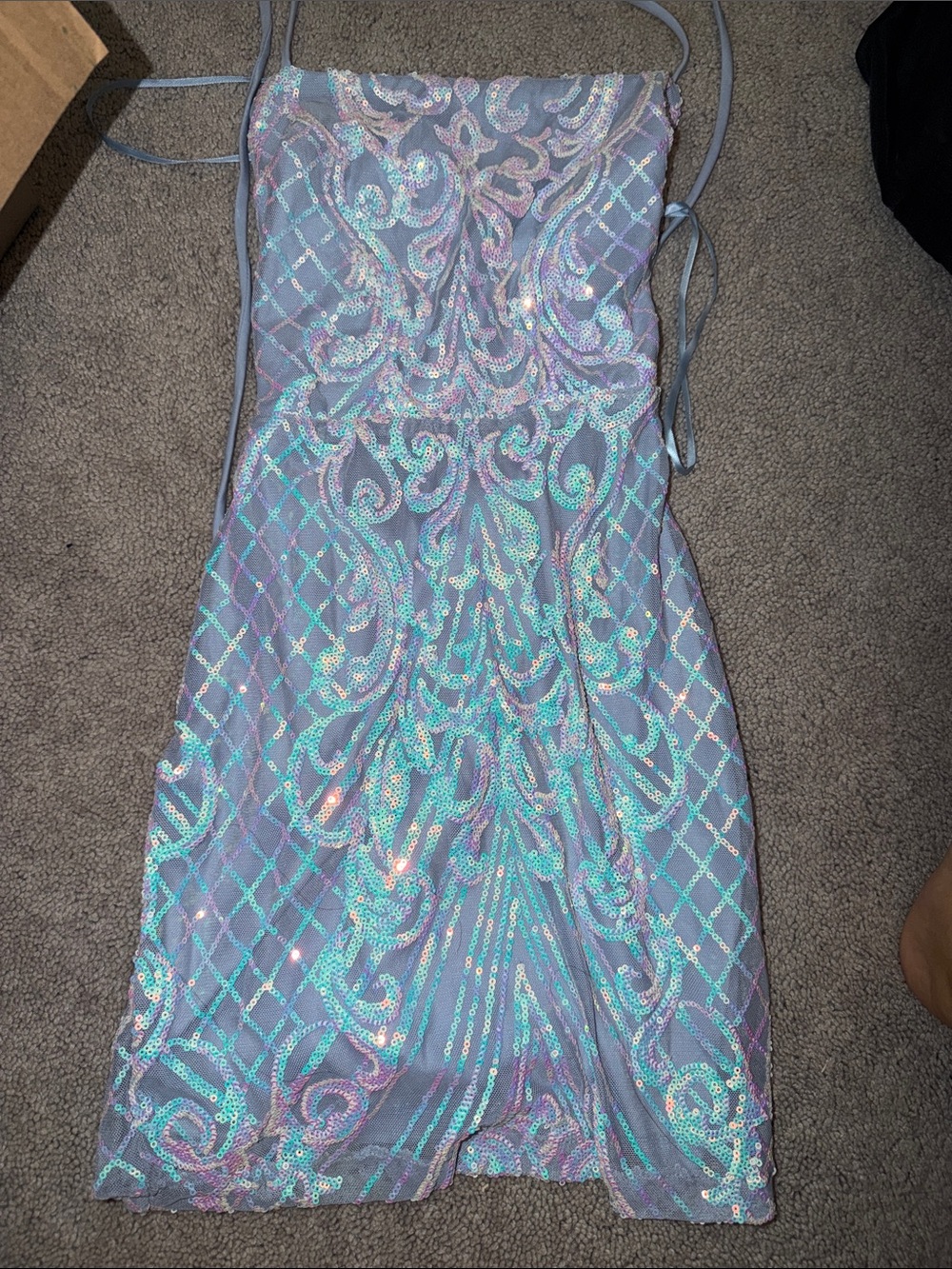 Windsor Iridescent Light Blue Holographic Sequin Mini Dress